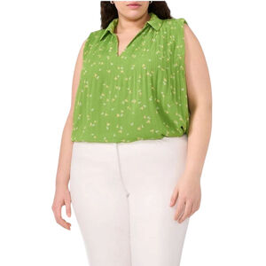 NWOT Halogen Collared Sleeveless Blouse Size 3X Green Floral
